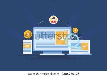 Customer ad targeting, audience re-marketing, re-targeting technology, responsive ads, mobile ads - vector illustration icon