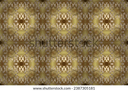 Christmas, snowflake, new year. Seamless vintage pattern on yellow, brown and white colors with golden elements. Golden seamless pattern on yellow, brown and white colors with golden elements.