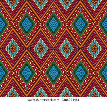 Traditional tribal work ikag seamless colorful woven pattern on brown background used for clothing designs, packaging, wallpaper patterns, bedspreads, prints.