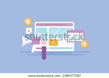 Digital advertising network, Website promotion, Website link click rate, business ad - vector illustration with icons