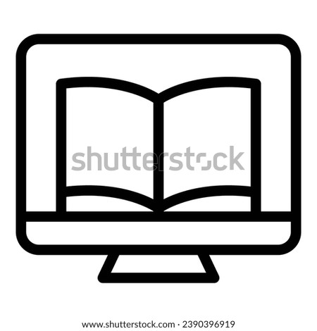 Pc reading book icon outline vector. Digital online. Education school