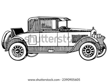 Classic vintage car Hand Drawn Illustration, Isolated Vector