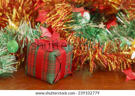 Christmas and Happy new year Gifts box on wood table