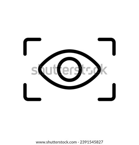 Eye scan icon. Simple outline style. Visual identity, focus, view, vision, future tech, eye with scanning frame, technology concept. Thin line symbol. Vector illustration isolated.