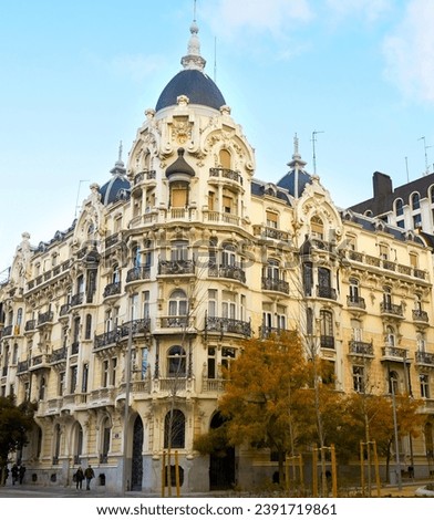 The grand art nouveau Casa Gallardo building in Madrid, Spain.                              
