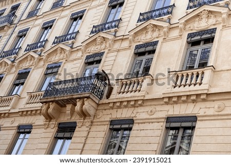 Facade of a classic building in Lyon city