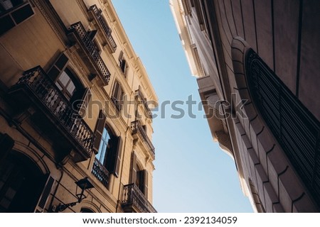 colonial architecture of Europe, balconies of an old house in Europe, old quarter in Barcelona, symbol of Catalonia