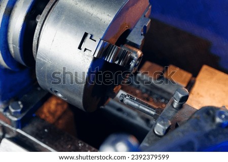 Industry machine iron tools. CNC turning cutting metal in fix workshops in garage.