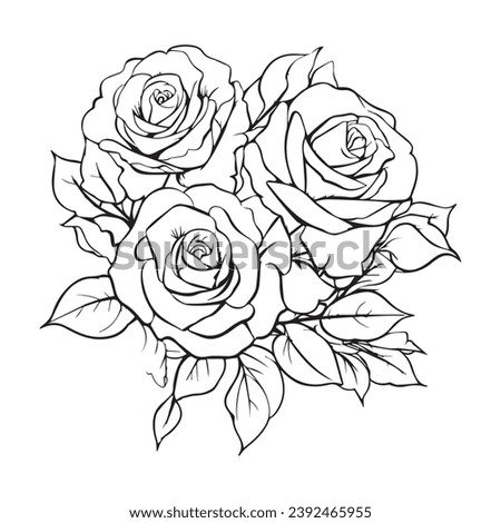 Beautiful black and white bouquet rose and leaves. Floral arrangement isolated on background. design greeting card and invitation of the wedding, birthday, Valentine s Day, mother s day, holiday.
