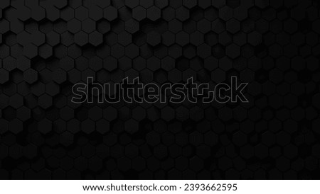 3d black abstract dark color background backdrop wall made of black hexagon polygons, black empty space wall background, black wall 3d dark forms seamless pattern, minimal dark 3d visualization 
