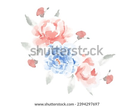 Blue and Orange Rose Watercolor Arrangement