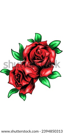  rose flower illustration with green leaves 