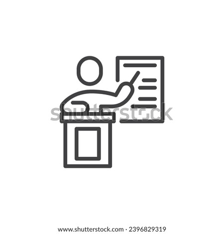 Lecture teacher line icon. linear style sign for mobile concept and web design. Lecture speaker outline vector icon. Symbol, logo illustration. Vector graphics