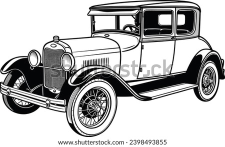 Classic Car Black and White Illustration