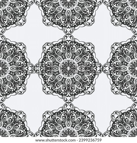 Oriental black and white pattern with damask, arabesque and floral elements. Seamless abstract ornament.