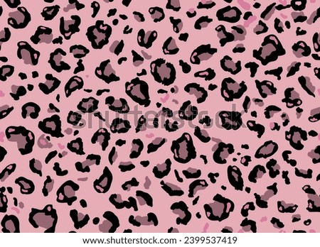 Seamless leopard fur pattern. Fashionable wild leopard print background. Modern panther animal fabric textile print design. Stylish pink brown black and grey illustration