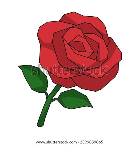 Funny Valentine illustration. Single red rose blooming isolated on white.