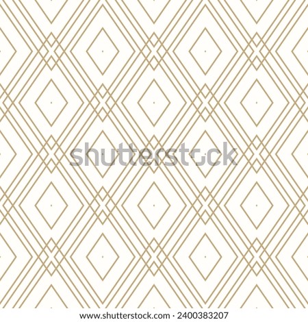 Seamless geometric pattern with golden lines forming diamond grid on white background. Simple luxury golden raster design. Linear abstract background texture. Repeated design for decor, print, cover