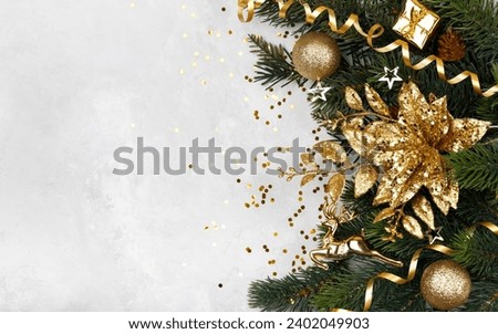 Golden Christmas decorations White background