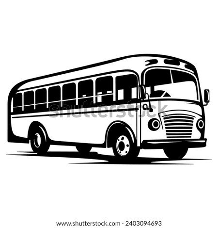 Bus silhouette on white background. Vehicle icons set view from side, front, and back. Tour Bus silhouette.