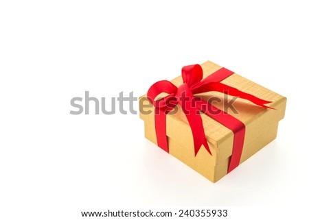Christmas gold gift box isolated on white background