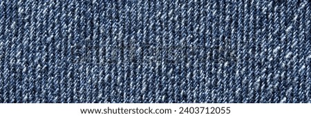 Blue jean texture. Blank denim cloth textile background. Soft fabric. Flat cotton surface. Grunge structure design. Dark navy material. Indigo vintage style. Copyspace. Horizontal banner