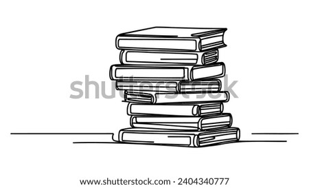 Stack of Books Continuous Line Drawing isolated minimalistic trendy style Vector Illustration Black on White.