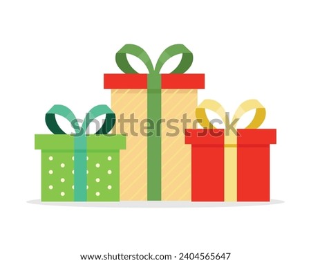 Set of colorful flat style gifts. Gift boxes. for decoration on the theme of New Year, birthday. Vector illustration isolated on white background