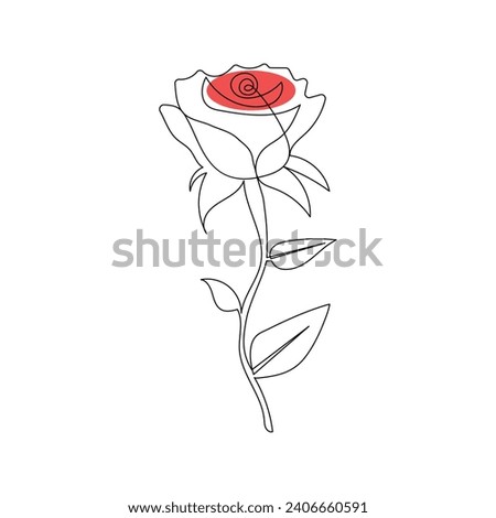 One-line continuous rose flower drawing and single-line style outline vector art illustration
