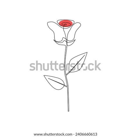 One-line continuous rose flower drawing and single-line style outline vector art illustration