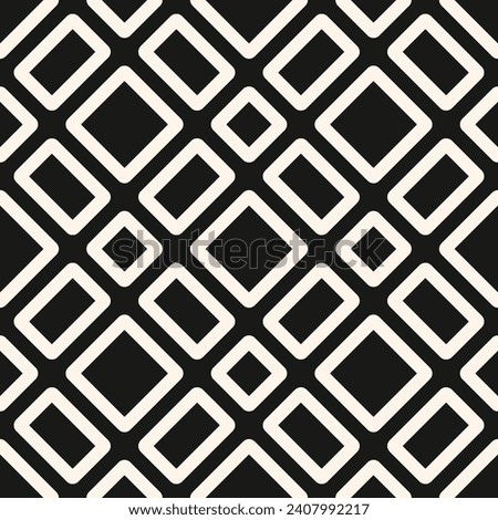 Vector seamless pattern with squares, rectangles, grid, lattice, repeat tiles. Simple minimalist black and white background. Abstract monochrome geometric texture. Stylish dark design for decor, print