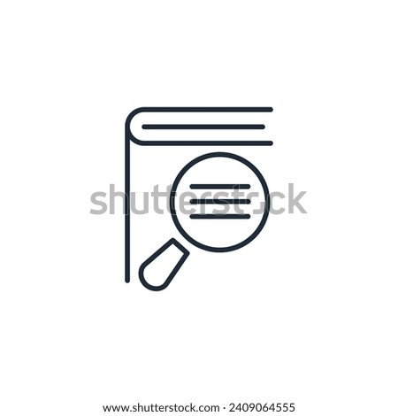 Searching for information in a book. Vector linear icon illustration isolated on white background.