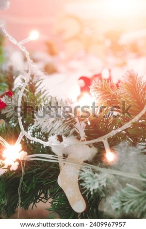 Beautiful and decorated Christmas tree. Christmas mood. Great photo for greeting cards.