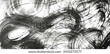Brush strokes, pattern, ink on a white background, abstract horizontal banner, illustration for design and decoration, watercolor effect texture