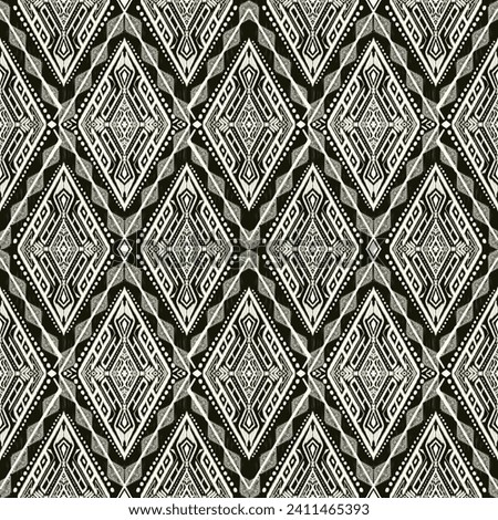 Geometrical seamless ikat pattern tribal abstract black and white background decorative ethnic ornament monochrome design for batik, wallpaper, wrapping paper, textile, print, cotton, and ornament.