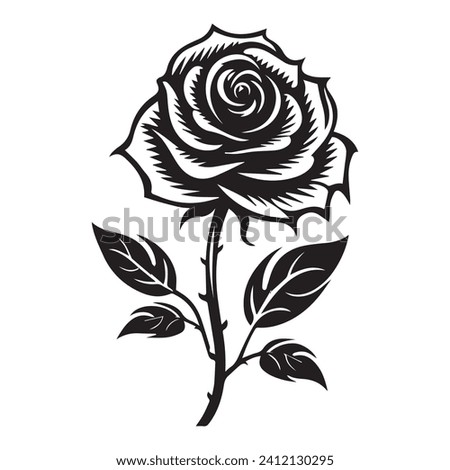 Black and white rose silhouette on a white background. Vector illustration.