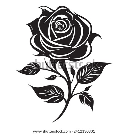 Black and white rose silhouette on a white background. Vector illustration.