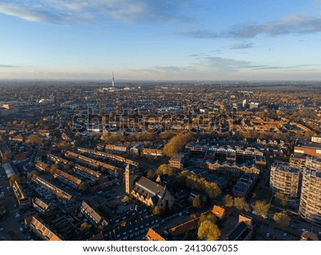 Hilversum city with residential houses from above, Aerial