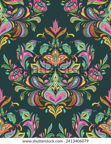 Vector colorful seamless pattern with oriental ornament. Beautiful endless background with paisley motifs