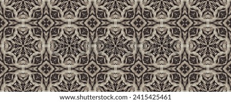 Brown Sepia Kaleidoscope dark tile. Sweater pattern. Grey Black print. Ornate background. Monochrome knitting Wine Pattern. Black White Marker painting. Brush pained