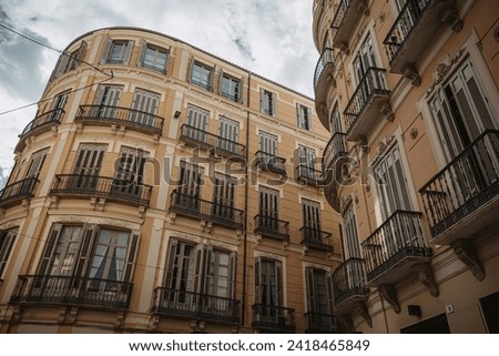 19th century building facades in Malaga, Spain