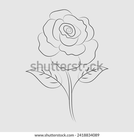 rose flower with leves . Minimalist hand drawn sketch. Vector stock illustration.