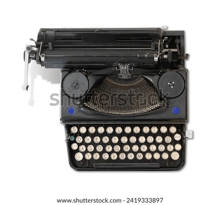 Vintage typewriter isolated on white background	
