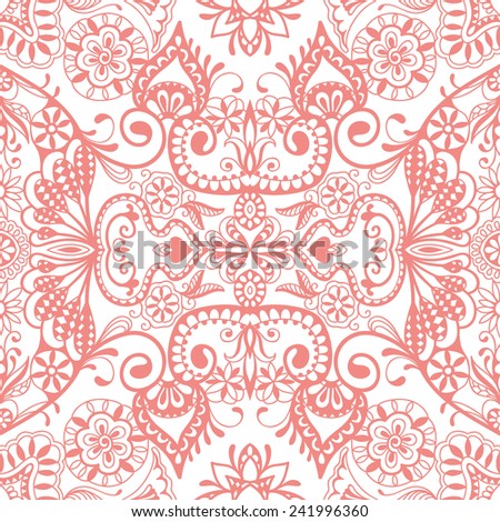 Abstract hand drawn graphic pattern, floral and geometric ornament, seamless texture, ornate vector background