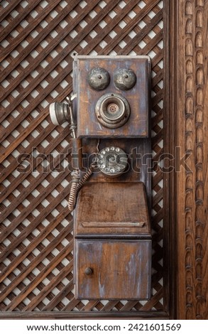 Old and vintage phone on wall