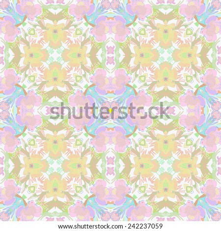  Circular  seamless  pattern of floral motif, leaves    on a white  background. Hand drawn.