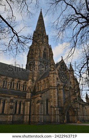 An exterior view of the architectural detail of St. Mary’s Cathedral in the city of Edinburgh.