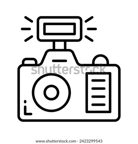 Photo camera with lens and button showing concept icon of photography in trendy style