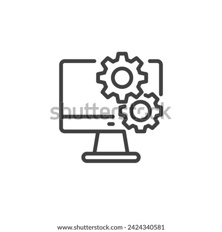 IT Infrastructure line icon. linear style sign for mobile concept and web design. Computer and gear outline vector icon. Symbol, logo illustration. Vector graphics