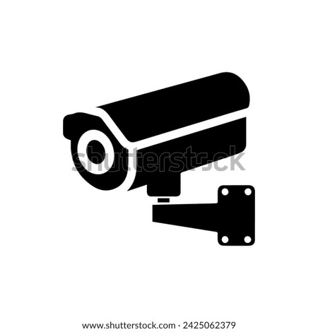 Surveillance camera icon. Symbol of surveillance camera. Black surveillance camera icon isolated on white background. Vector illustration.